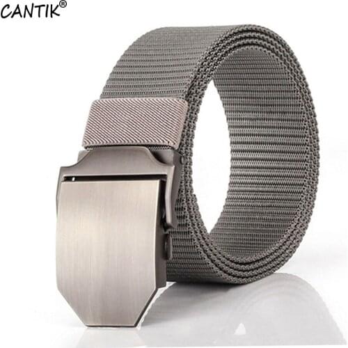 CANTIK All-match Good Quality Nylon Belts for Men Sliver Automatic Buckle Metal Clothing Jeans Accessories 38mm Width CBCA133