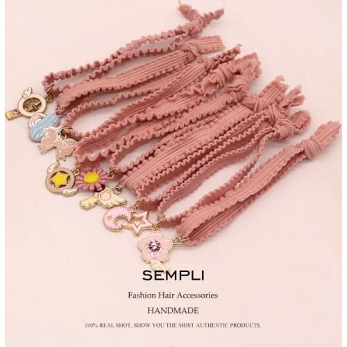 Sempli 9 Different Pendant Elastic Hair Bands Pink Cactus Heart Horse Diamond Mermaid Girls Hairband Children Hair Accessories