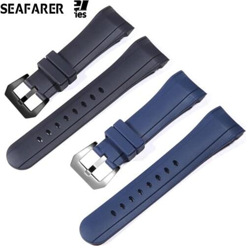 Luxury Blue Black 24mm Silicone Watchband For Graham Strap Racing Bent Watch Band Rubber Bracelet With Stainless Steel Buckle