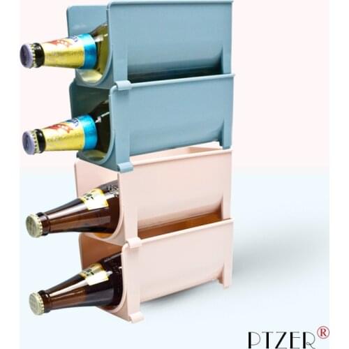 PTZER Beer Rack Stackable Holder Layers Beverage Organizer Wine Shelf Colorful Kitchen Arrangement Accessories Bottle Storage