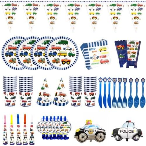 Construction Trucks Engineering Cars Disposable Tableware Plates Cups Hats Birthday Party Decorations Baby Shower Toys Supplies
