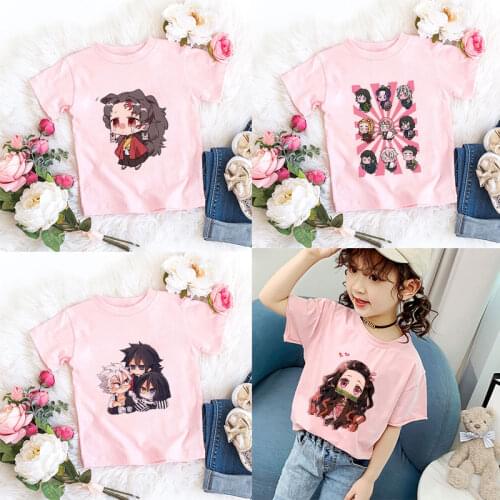Demon Blade Girls Tops Cute Children Clothes Fashion Demon Slayer T Shirt Kids Summer Cartoon T-shirt Novelty Anime Short Sleeve