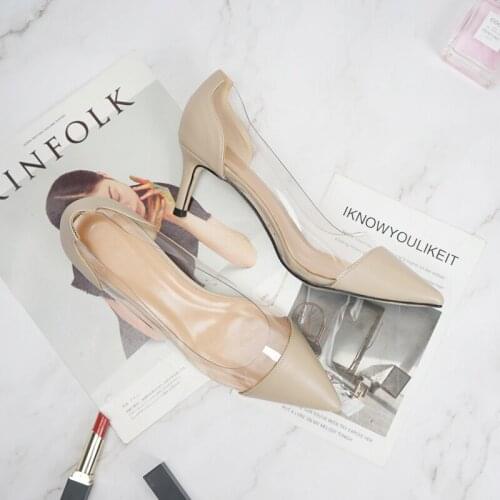 Transparent High Heels Sexy Shallow Shoes Leather Pointed Stiletto Wedding Shoes Fashion All-match High Heel Womens Shoes