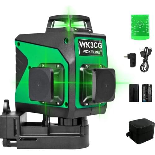12 Lines 3D Laser Level Self-Leveling 360° Horizontal And Vertical Cross Super Powerful Green Laser Level Two Li Battery