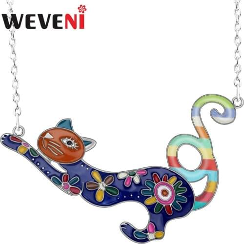 WEVENI Alloy Enamel Elegant Cat Kitten Necklace Pendants Chain New Fashion Animal Jewelry For Women Girls Teen Souvenir Gift2019