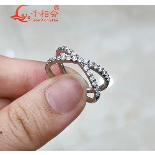 X two band Melee white color Moissanite Diamond Silver 925 Ring Jewelry