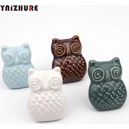 YNIZHURE Ceramic Owl shape Cabinet Knob Closet Cupboard Door Dresser Drawer Pull Handle Kid Furniture Knob Handle