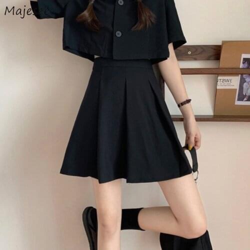 Skirts Women Solid Stylish Folds Japanese Style A-line Casual All-match Mini Lovely Girls Kawaii Streetwear Fashion Comfortable