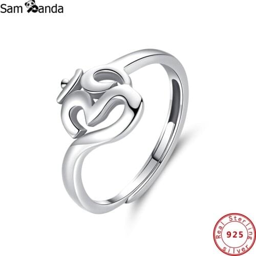 New Authentic 100% 925 Sterling Silver Om Symbol Adjustable Finger Rings For Women Gift Luxury Fine Jewelry
