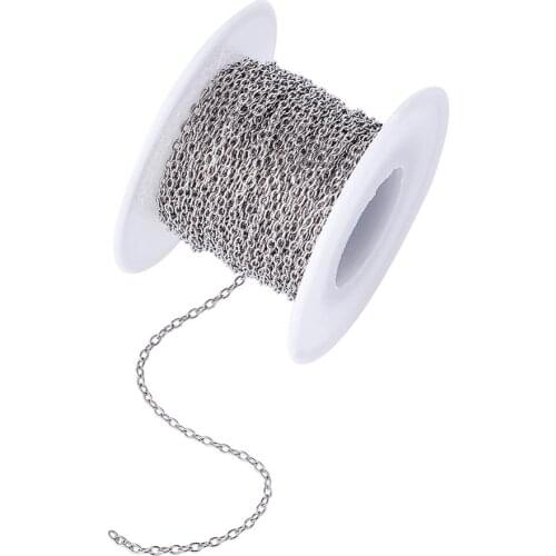 304 Stainless Steel Cross Chains, Unwelded, Stainless Steel Color, 3x2x0.5mm; about 10m/roll