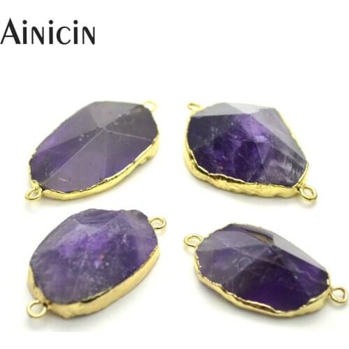 5pcs Natural Purple Amethyst Faceted Cone Shape Double Side Circle Connectors DIY Jewelry Making Findings