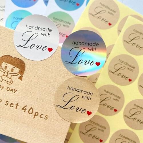 500pcs Kraft Paper Round 3.5cm Sealing Sticker Handmade With Love Wedding Love Valentines Day Gift Scrapbook Adhesive