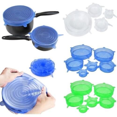 6 Pcs/Set Food Silicone Cover Universal Silicone Lids For Cookware Bowl Pot Lid Reusable Stretch Lids Wrap Kitchen Accessories