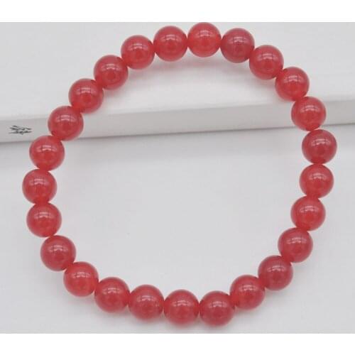 8MM Red Jad e Stone Round Beads Bracelet Bangle Stretch Jewelry For Woman Gift 8 Inch WG005