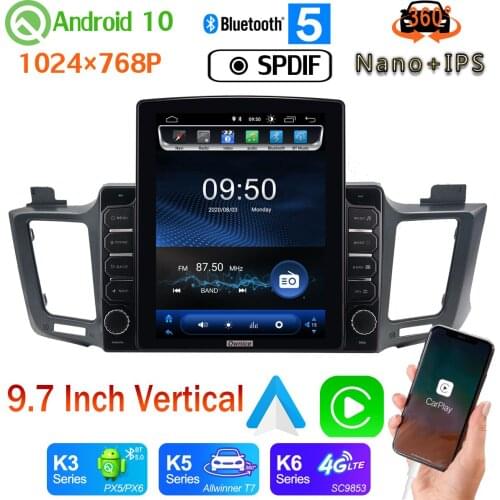 9.7" Vertical Style GPS CarPlay Android 10 360 Camera Car Multimedia Player Radio DSP For Toyota RAV4 RAV 4 2013-2018 PX6 4+64G