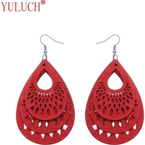 YULUCH Bohemian multi-standard water drops wooden 6 colors peacock feather-shaped personality casual woman jewelry earrings gift