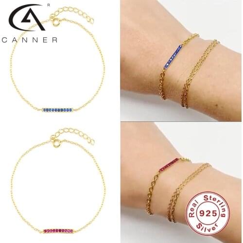 CANNER Zircon Bracelet For Couple 925 Sterling Silver Women Clavicle Bracelet Pulseiras Feminina Charms 18K Silver Gold Jewelry