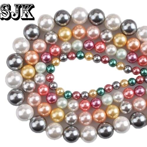 Natural Shell Beads Green Red Silvery MIX Round Loose Beads 6 8 10 12mm DIY For Necklace Bracelet Jewelry Making