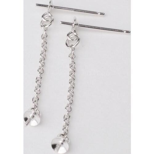 Solid 925 Sterling Silver oval cable Chain Post Stud Earring Link Connector with Bead Cup