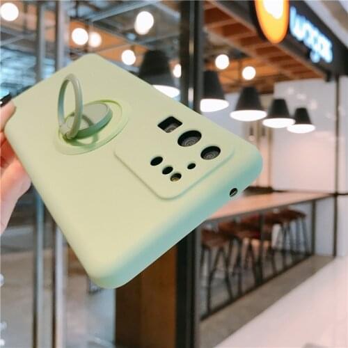 For Samsung Galaxy Note 20 Ultra 10 S20 FE Ultra S20 Plus Case Liquid Silicone Finger Ring Stand Holder Protect Cover Soft Funda