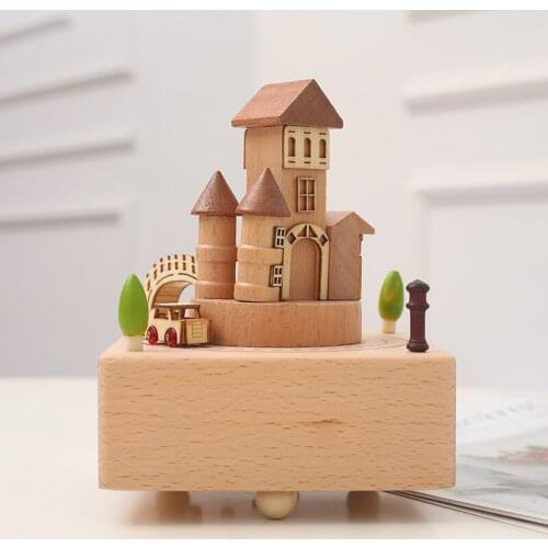 Nordic style Wood music Box Car spinning Creative Childrens toys Home decoration Carousel Hand Crank Crafts Gift For daughter