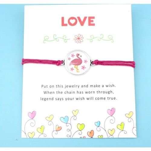 Friendship Engagement Bridesmaid Wedding Graduation Mothers Mom Gift Make a Wish Flamingo Charm Bracelets for Women