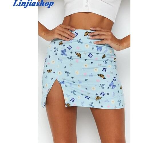 Elegant casual floral print mini skirt summer zipper streetwear tulle pensil split skirt classical bloggers vestidos