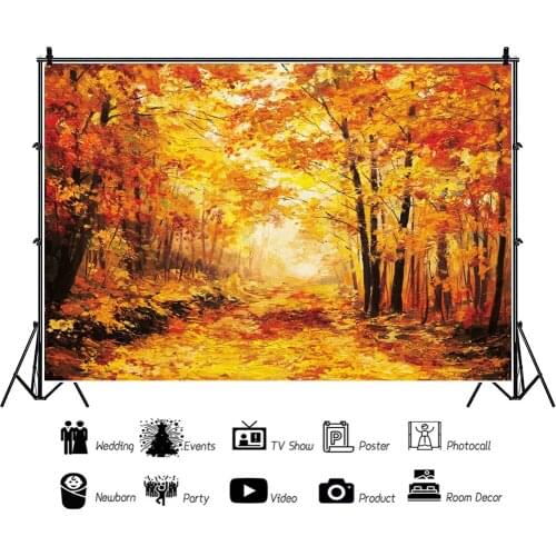 Laeacco Autumn Backgrounds For Photography Yellow Fallen Maple Leaves Forest Banner Baby Newborn Natural Scenic Photo Backdrops