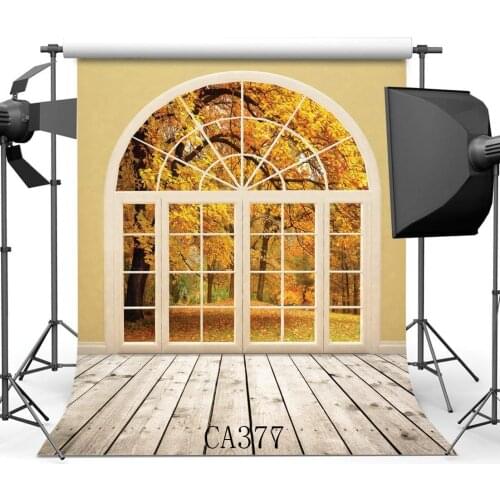 Photography Backdrop Rural Forest Autumn Fall Leaves Vintage Stripes Wood Floor Seamless Background Studio Prop CA377