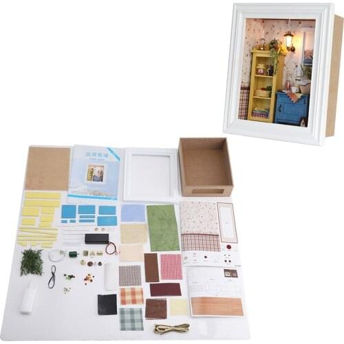 DIY Hut Warm Morning Light Creative Photo Frame With Lamp Mini Dolls House Set Birthday Gifts Home Decoration