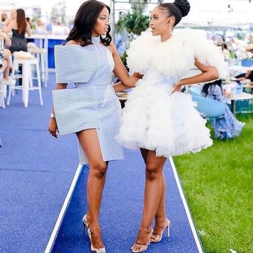 High Street White Ruffles Short Tulle Women Dresses Party Gowns half Sleeves A-line Mini New Year Mesh Dress 2021