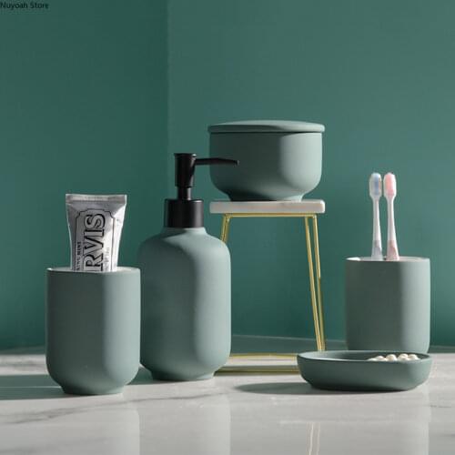 Ceramic Bathroom Supplies Pink Bathroom Four-piece Set 2 Mouthwash Cups/soap Dish/lotion Bottle/bathroom Accessories Set