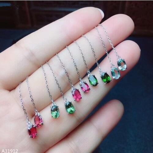 KJJEAXCMY Fine Jewelry 925 Sterling Silver Natural Tourmaline Girl Earrings Support Detection