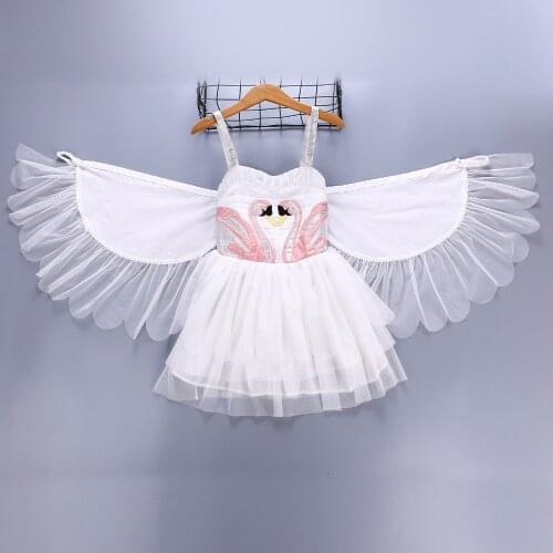 Summer Kids Dresses for Girls Dress The Swan for Children Lace Wings Angel Dress Kids Vestido Flamingo Costume Princess Dress 8Y