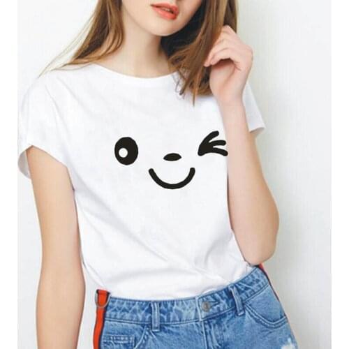 Summer Short Sleeve Funny Tee Shirt Femme Creative Lovely SMILING FACE T Shirt Women Tops Casual Harajuku Tshirt Camiseta Mujer