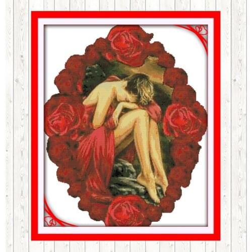 Rose 14CT 11CT Counted and Stamped DMC Cotton Thread Printed Canvas Cross Stitch Embroidery Kit DIY Needlework Crafts Handmade
