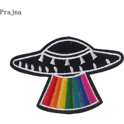 Prajna UFO Rainbow Patches Cartoon Space Gap Sweet Sticker Iron On Embroidery Patches Stripe For Kids Jeans Clothes DIY