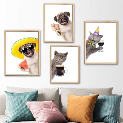 Dog Cat Ice Cream Watermelon Beer Wine Wall Art Canvas Painting Nordic Posters And Prints Wall Pictures For Living Room Decor