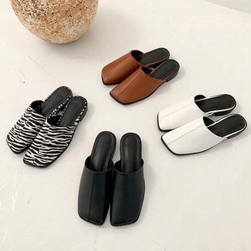 Bailamos New Brand Designer Mules Square Toe Slip On Luxury Slippers 2021 Spring Ladies Outdoor Sandal Low Heel Flip Flop Shoes