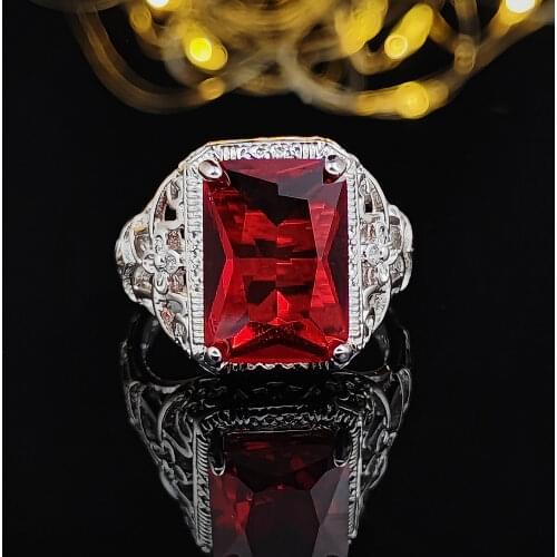 2021 new retro red color 925 sterling silver engagement ring for women lady anniversary gift jewelry wholesale R5467