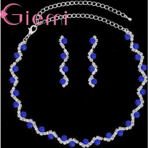 New Fashion Silever Shiny Crystal Gifts Suit For Women Girls Pendant Necklace Earrings Jewelry Sets Bijoux Hot Sale