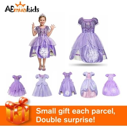 AEMUAKIDS Little Girl Sofia Princess Dress Purple Ball Gown Baby Girl Fancy Outfits Toddler Cosplay Kids Christmas Party Costume