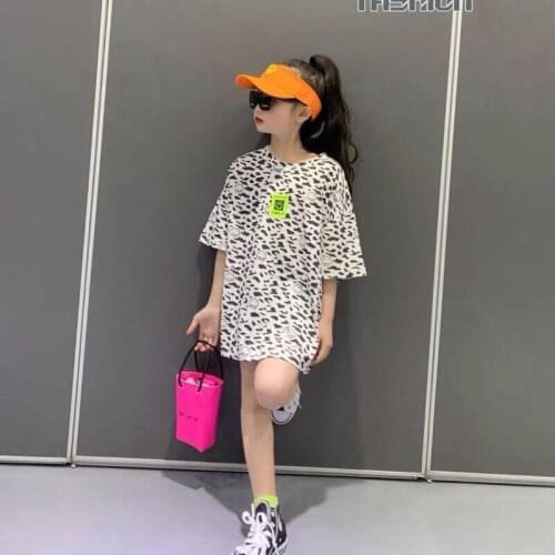 Girl Dresses Baby Girls New Leopard Print Tshirt Dress Summer Childrens Clothing Kids Fashion Loose Short Sleeve Princess Dress