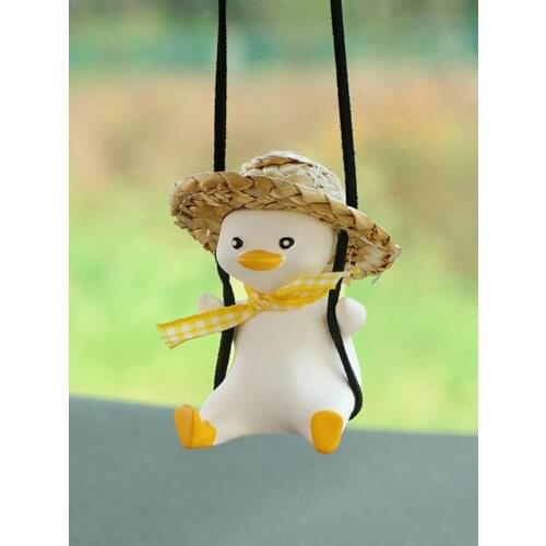 Cute Duckling Rearview Mirror Charm Car Rearview Hanging Duck Ornament Car Rearview Mirror Pendant Car Interior Accessories