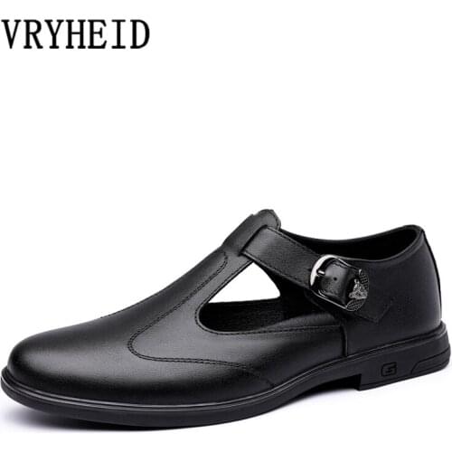 VRYHEID Summer Genuine Leather Men Sandals Outdoor Beach Breathable Mens Casual Shoes Business Luxury Hollow Out Dress Shoes