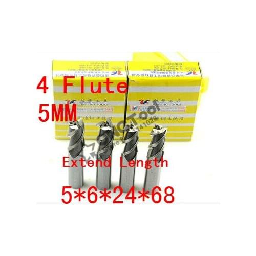 High Quality 10pcs Extended End Mill 5mm Four 4 Flute HSS & Aluminium End Mill Cutter CNC Bit,5*6*24*68mm