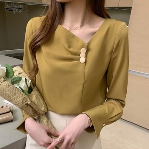 Blusas Mujer De Moda 2021 Tops Autumn Long Sleeve V-neck Chiffon Blouse Shirt Tops Blouse Women Women Blouses Shirts Blusa 16230