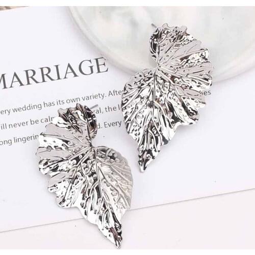 Fashion Big Leaf Flower Earrings for Women Brincos 2019 Statement Jewelry Gold Silver Heart Butterfly Wing Earrings Stud