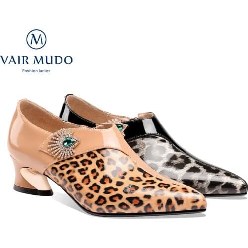 VAIR MUDO Women Pumps Shoes High Heels Fashion Elegant Female Black Brown Pointed Toe Patent Leather Spring Autumn WM-X120-C