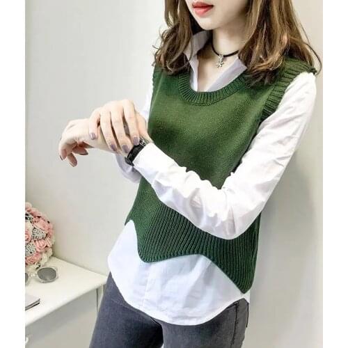 Spring Autumn Women Round Neck Knitted Vest 2021 New Sweater Vests Short Female Casual Sleeveless Korean Version Knit Pullovers